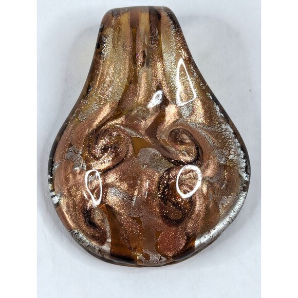 Art Glass Brown Gold Foil Glitter Circle Pendant Fashion‎ Jewelry Necklace - Picture 2 of 5